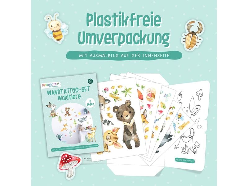 Papierdrachen Wandtattoo-Set Waldtiere Wandsticker für Kinder