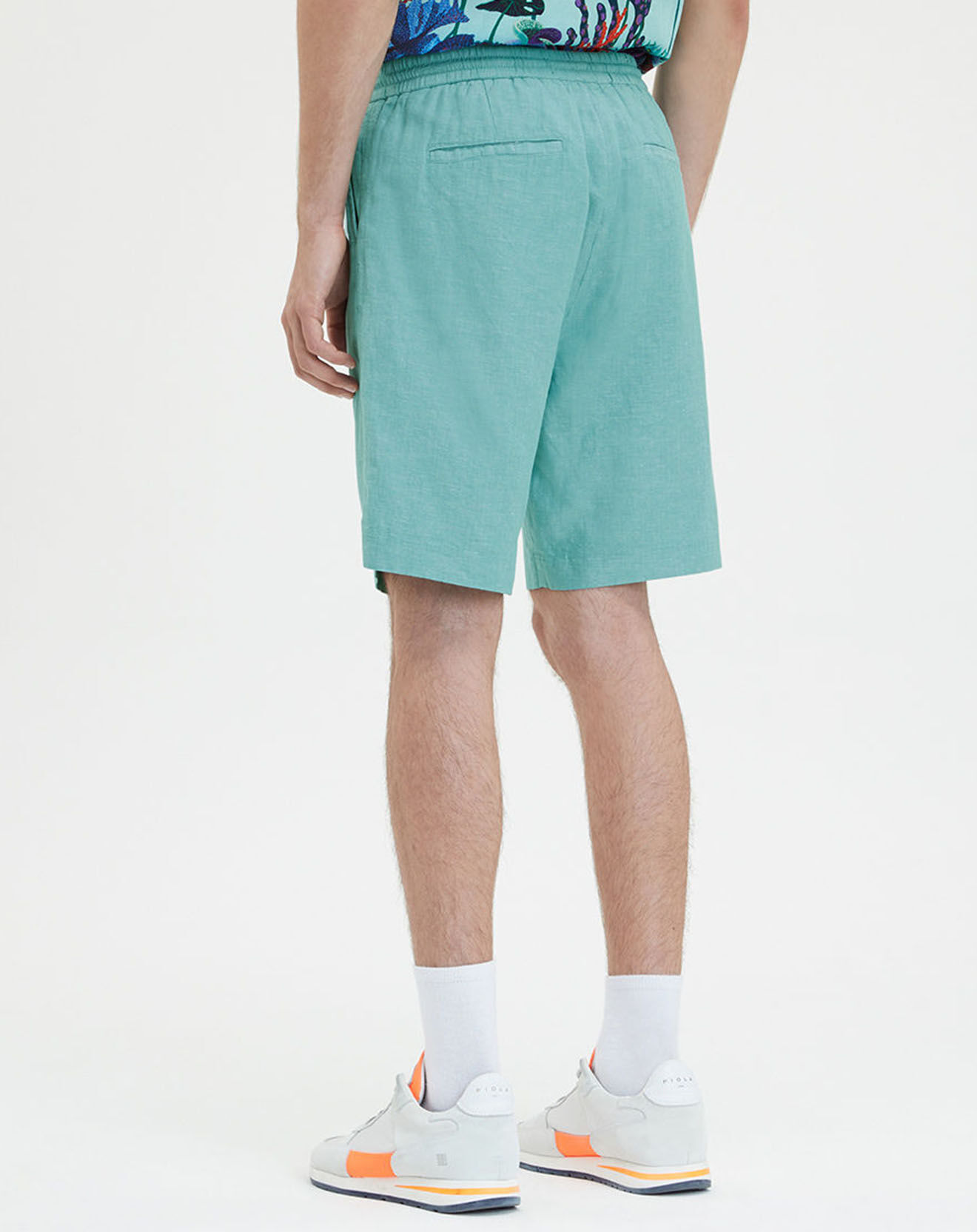 Scotch & Soda Bermuda en Coton bio & Lin Regular Fit élastique vert