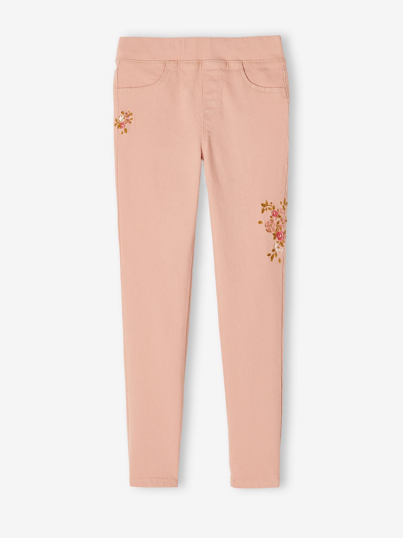 Calças legging bordadas MorphologiK para meninas, com largura no quadril, verde-escuro liso e vibrante com estampas.