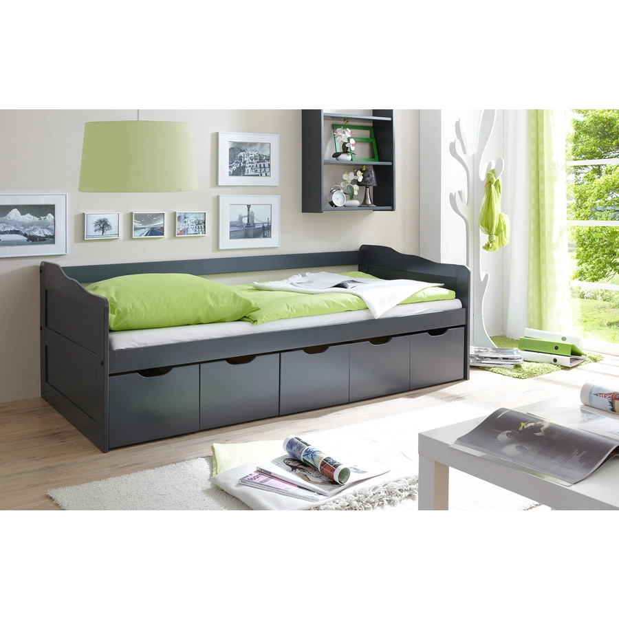 TiCAA Sofabett Maria mit Schubkästen grau