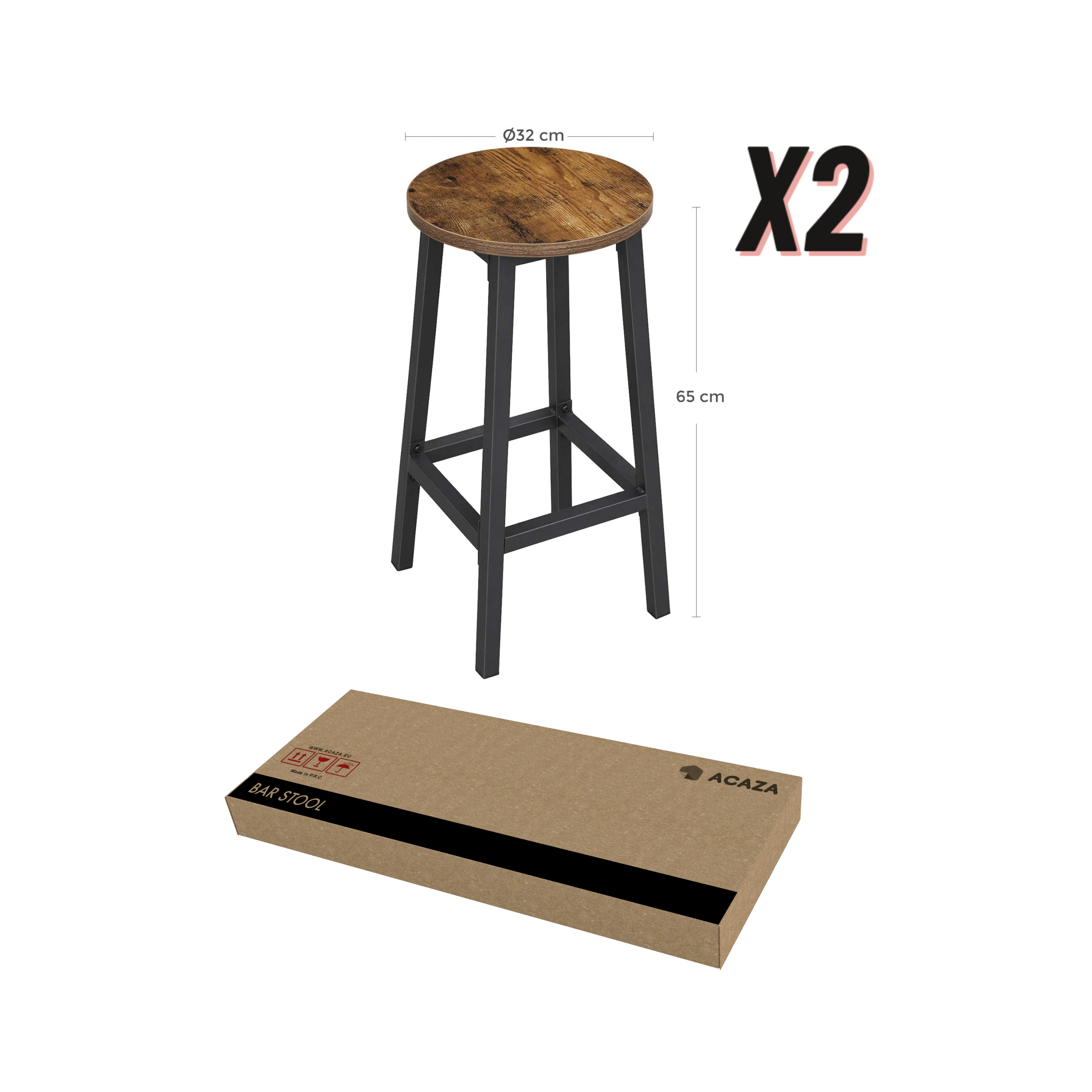 ACAZA Barkruk Vintage bruin  - 2 st.