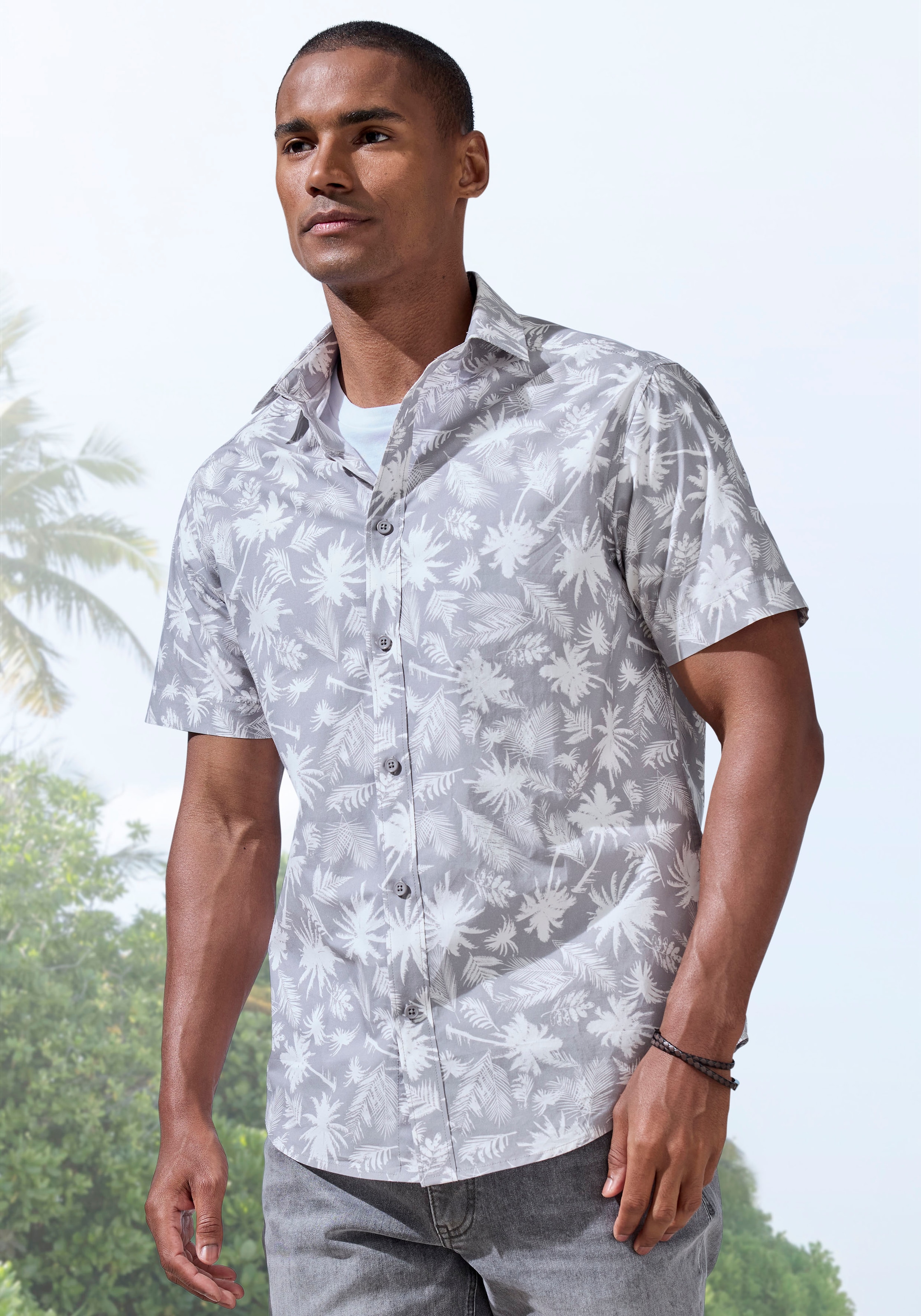 Beachtime Hawaiihemd »Regular fit«, , Kurzarm, Freizeithemd mit Palmenprint, reine Baumwolle