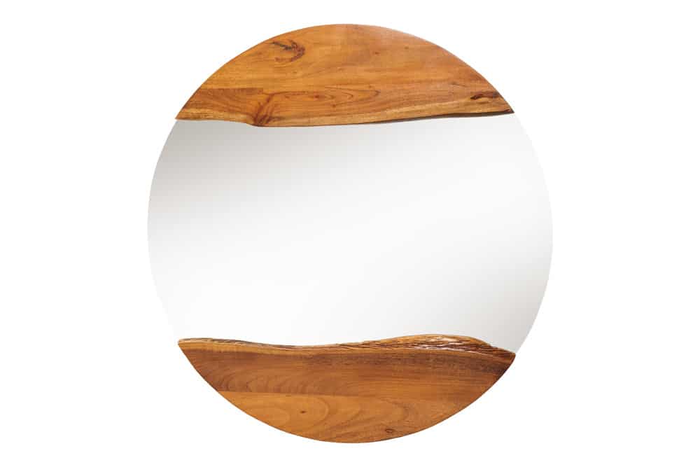 Runder Spiegel AMSTERDAM 105cm braun Akazie Massivholz Wandspiegel