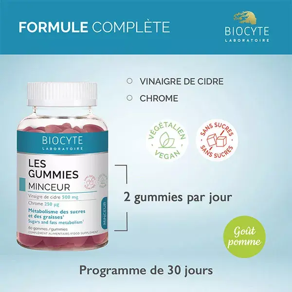 Biocyte Gummies Minceur Digestion Vinaigre de cidre Goût Pomme 60 gummies