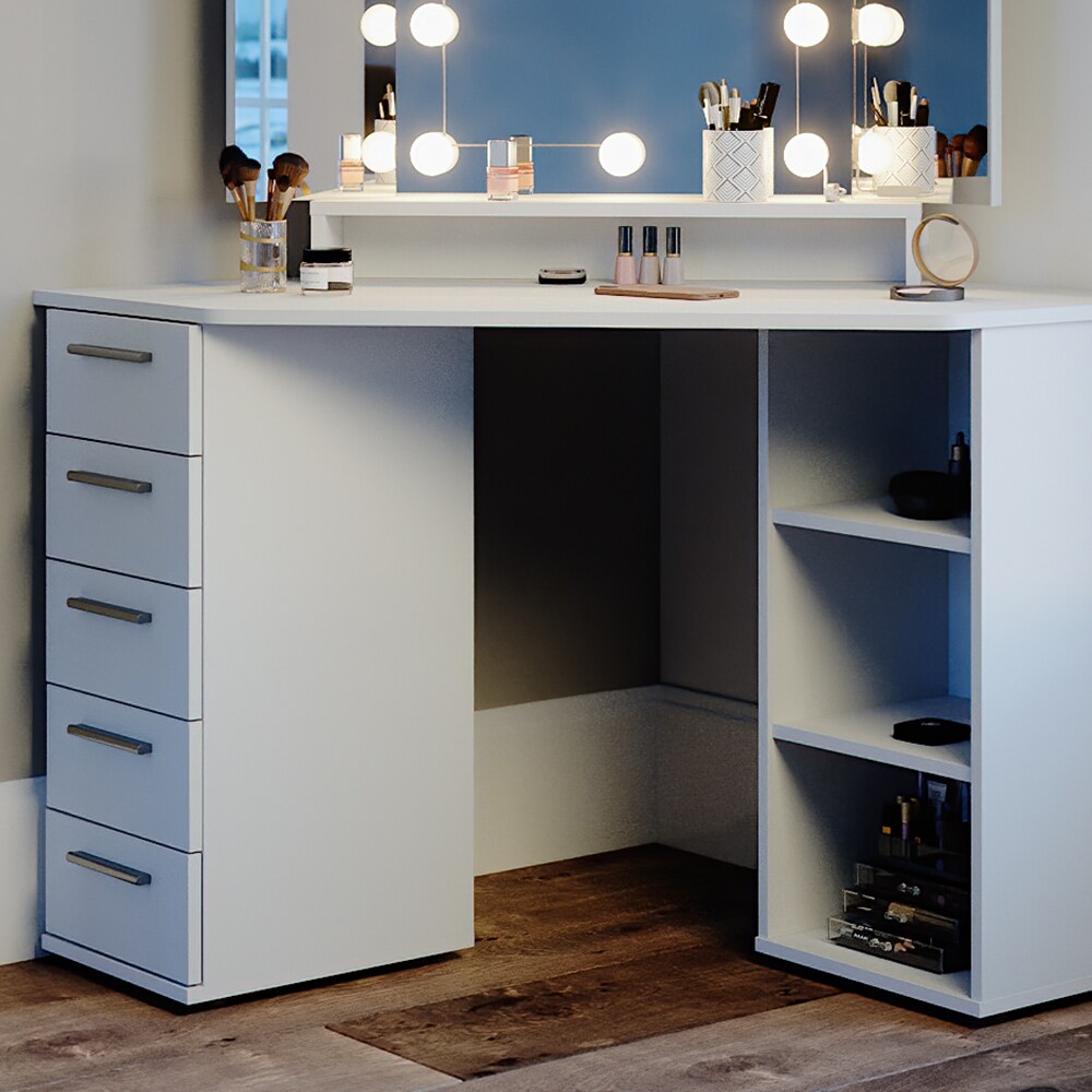 Vicco Eckschminktisch Frisiertisch Frisierkommode Sofia Weiß mit Spiegel mit LED