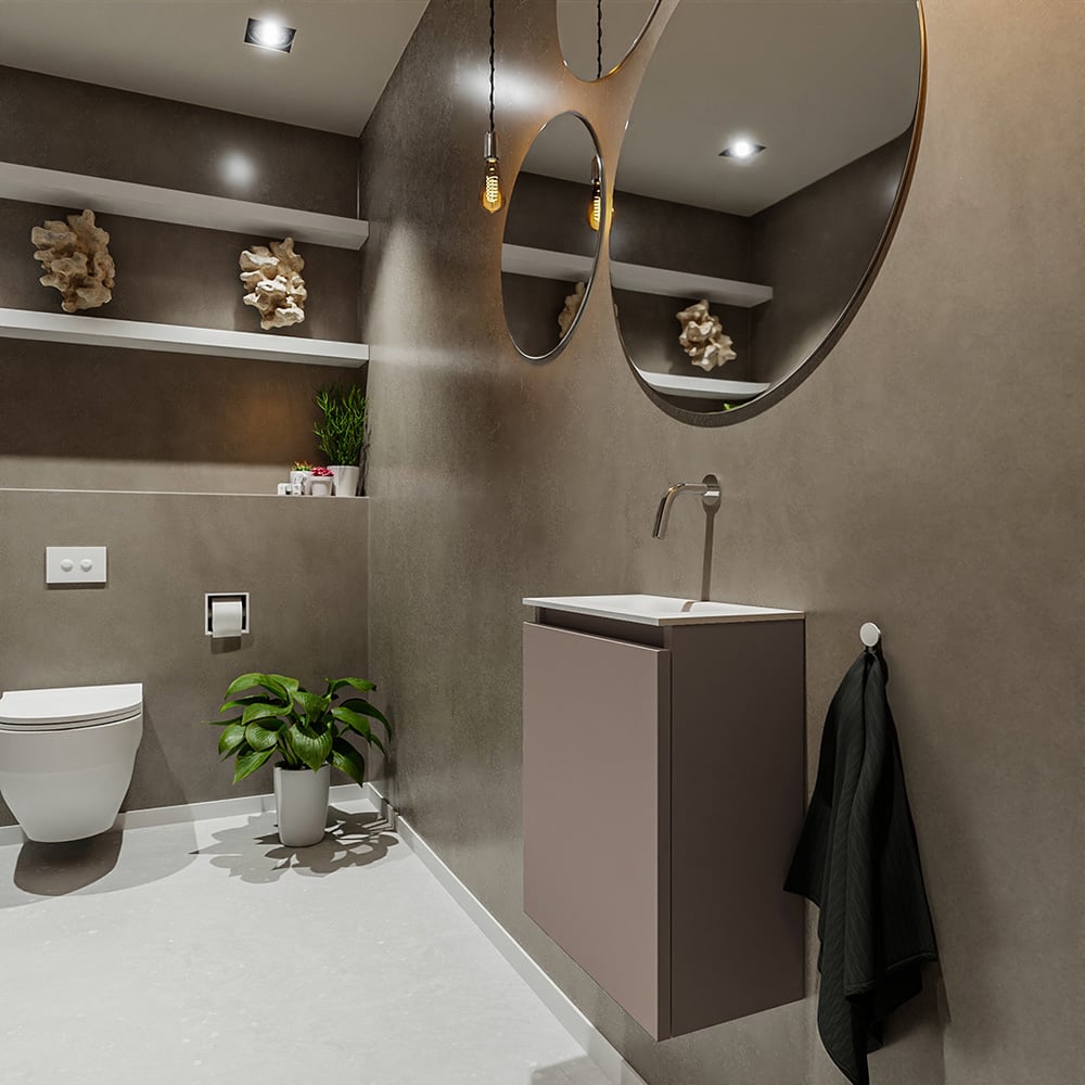 Mondiaz Ture 40cm toiletmeubel smoke met wastafel talc midden geen kraangat