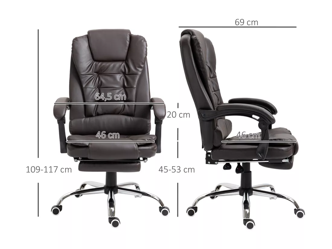 Fauteuil de bureau fauteuil manager grand confort réglable dossier inclinable repose-pied revêtement synthétique chocolat