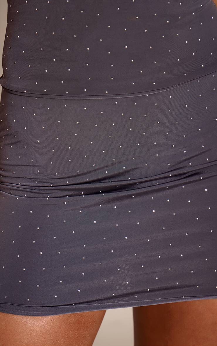 Charbon Ensemble Jupe Mini Moulante Slinky À Strass Thermocollants