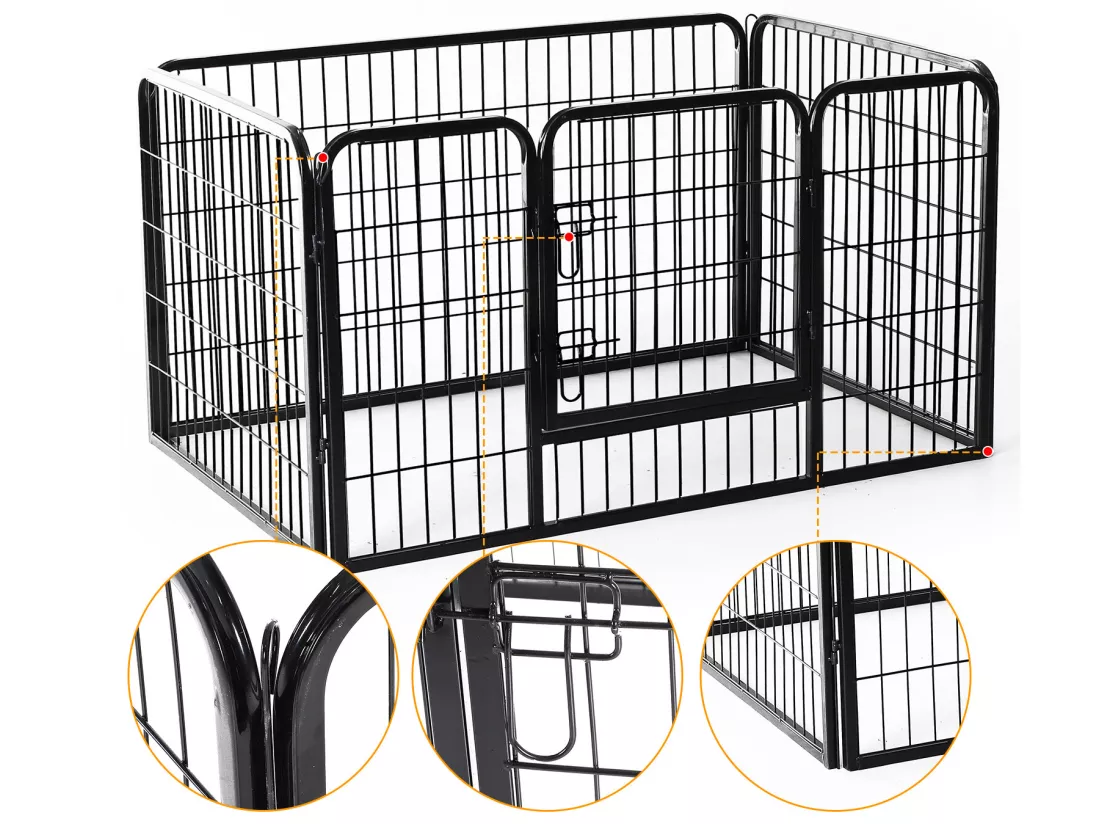 Luxe parc enclos acier 125L x 80l x 70H cm 4 panneaux et 1 porte pour chiens noir