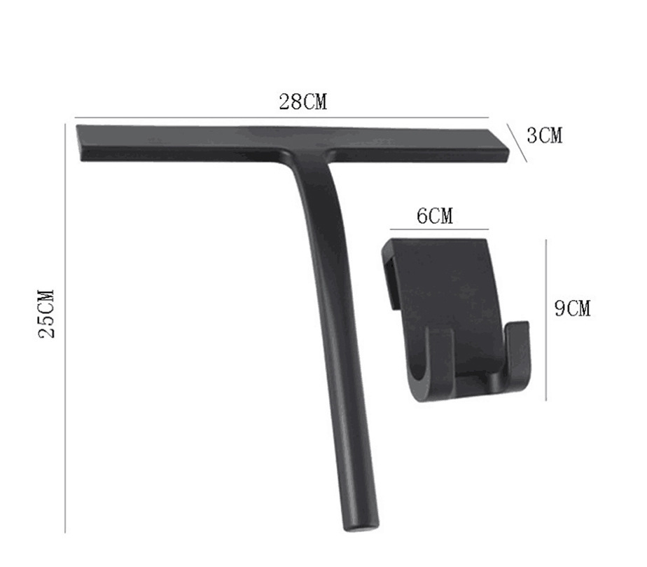 (2-tlg. Set) 28cm Silikon Duschabzieher Badezimmer Glasschaber Fensterwischer   Halterung - Schwarz