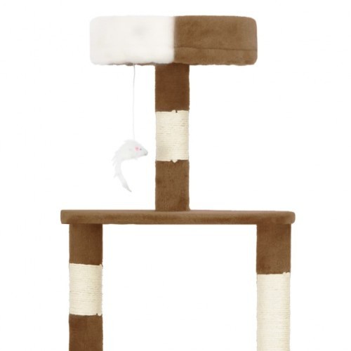 Arranhador marrom para gatos com hastes de sisal.