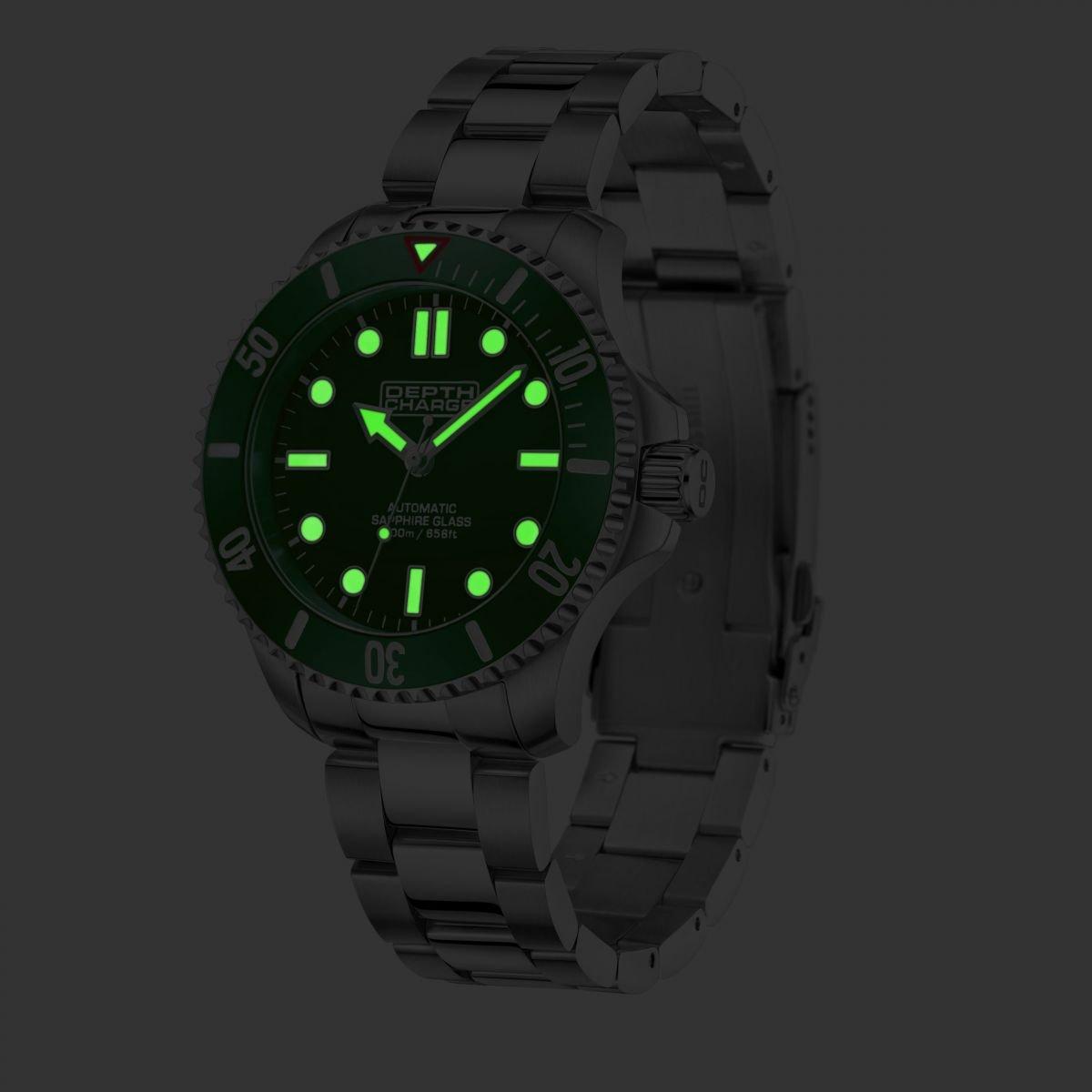Depth Charge Stainless Steel Green Dial Dive Watch