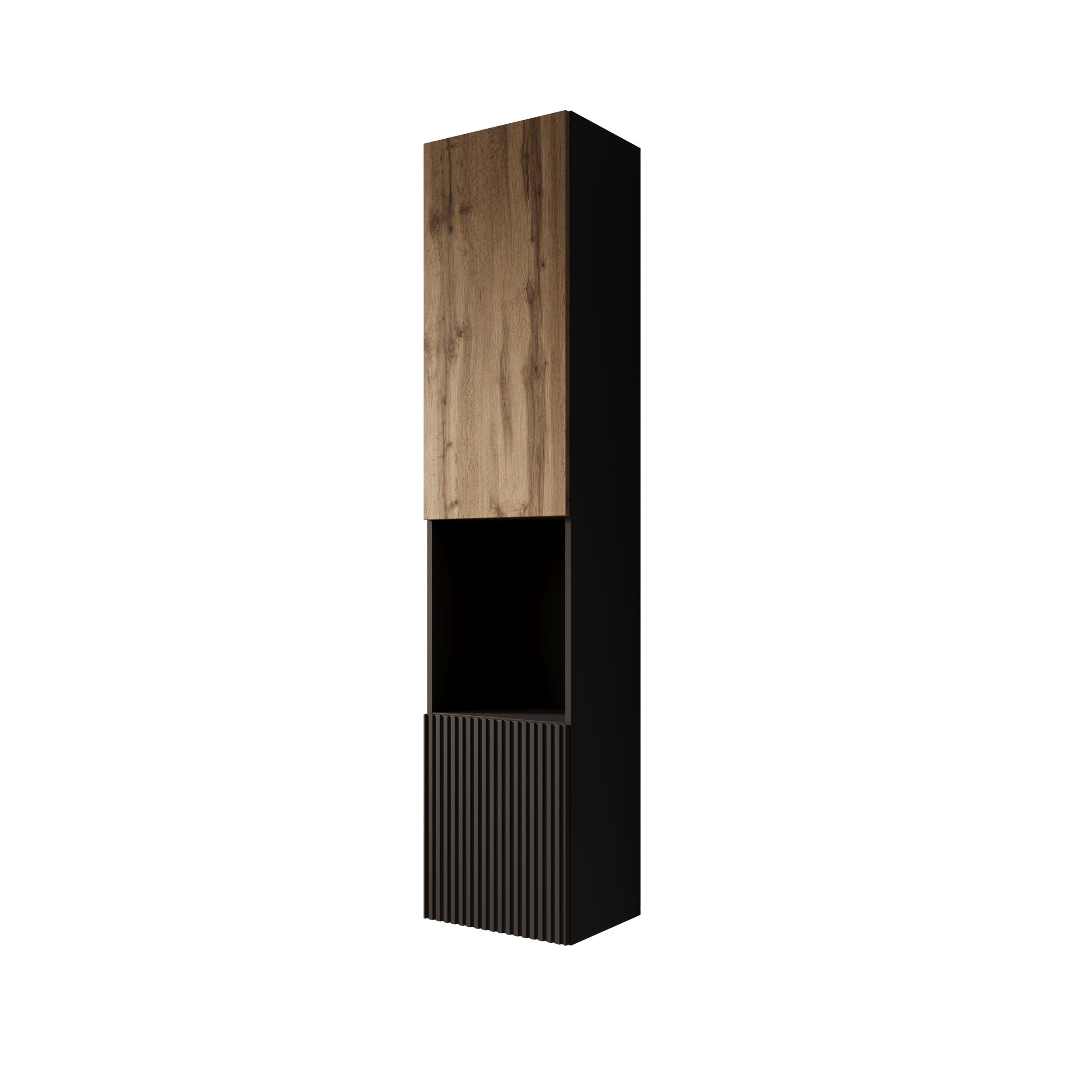 Meubella - Cruzar 2 - Vitrinekast - Zwart|Eiken - 40x30x180 cm