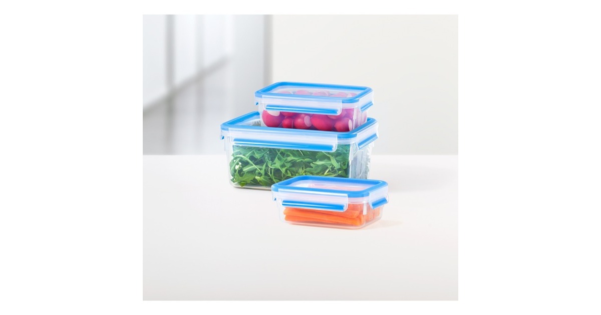 EmsaClip & Close vershoudbakjes, 5-delige set, 0,15 / 0,25 / 0,55 L doos  (Transparant/blauw, 1x rond + 4x rechthoekig)