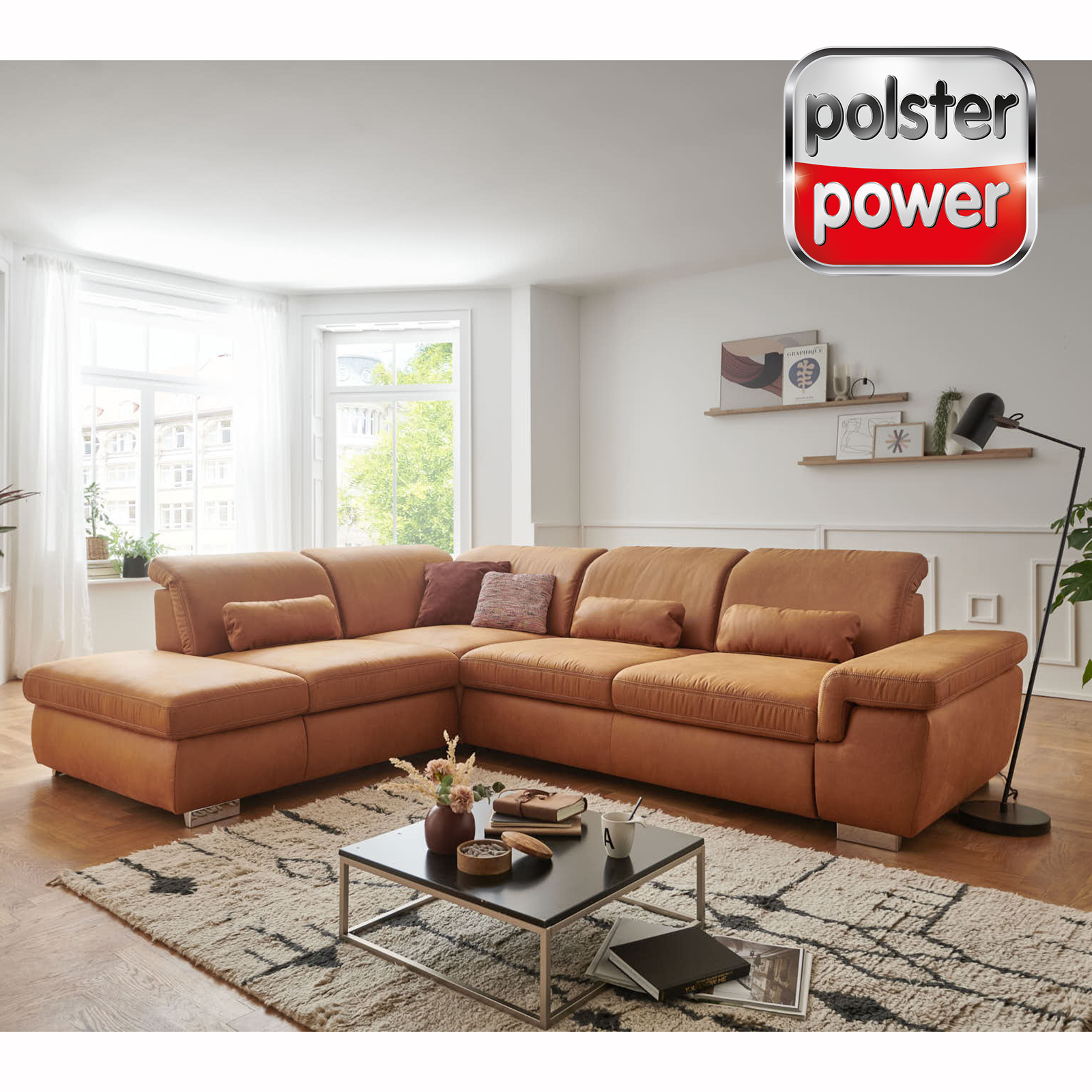 polsterpower Ecksofa - zimt - Basismodell - Anstellhocker links