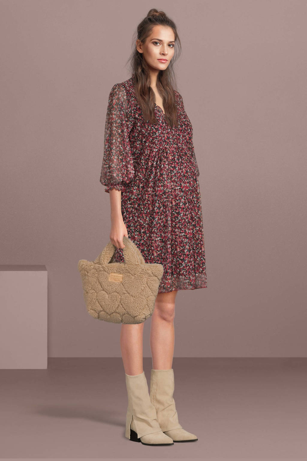 LOVE2WAIT semi-transparante zwangerschapsjurk met all over print rood/zwart/wit