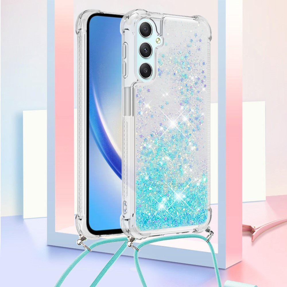 Samsung Galaxy A25 / A24 Necklace Gummi Hülle Liquid Glitzer   Handykette (130cm) - Türkis