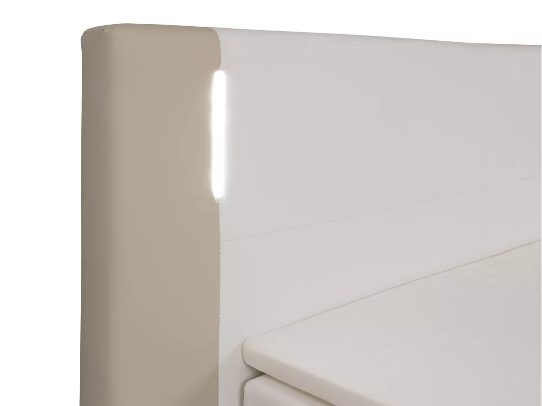 Ensemble complet boxspring tête de lit avec leds + sommiers + matelas + surmatelas - 180 x 200 cm - Simili - Crème et blanc - ASTI II de YSMÉE
