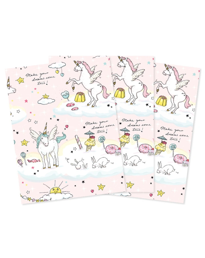 Geschenkpapier EINHORN (69x49 cm) 3er-Set in bunt