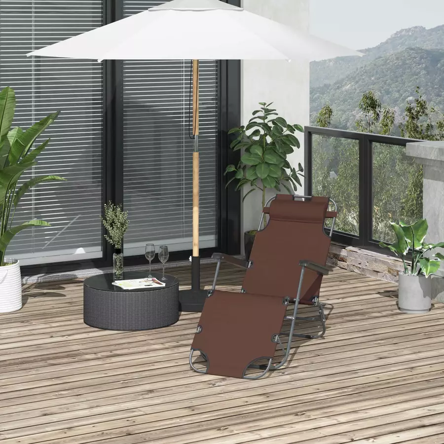 Outsunny Gartenliege mit zweifach verstellbarer Rückenlehne braun