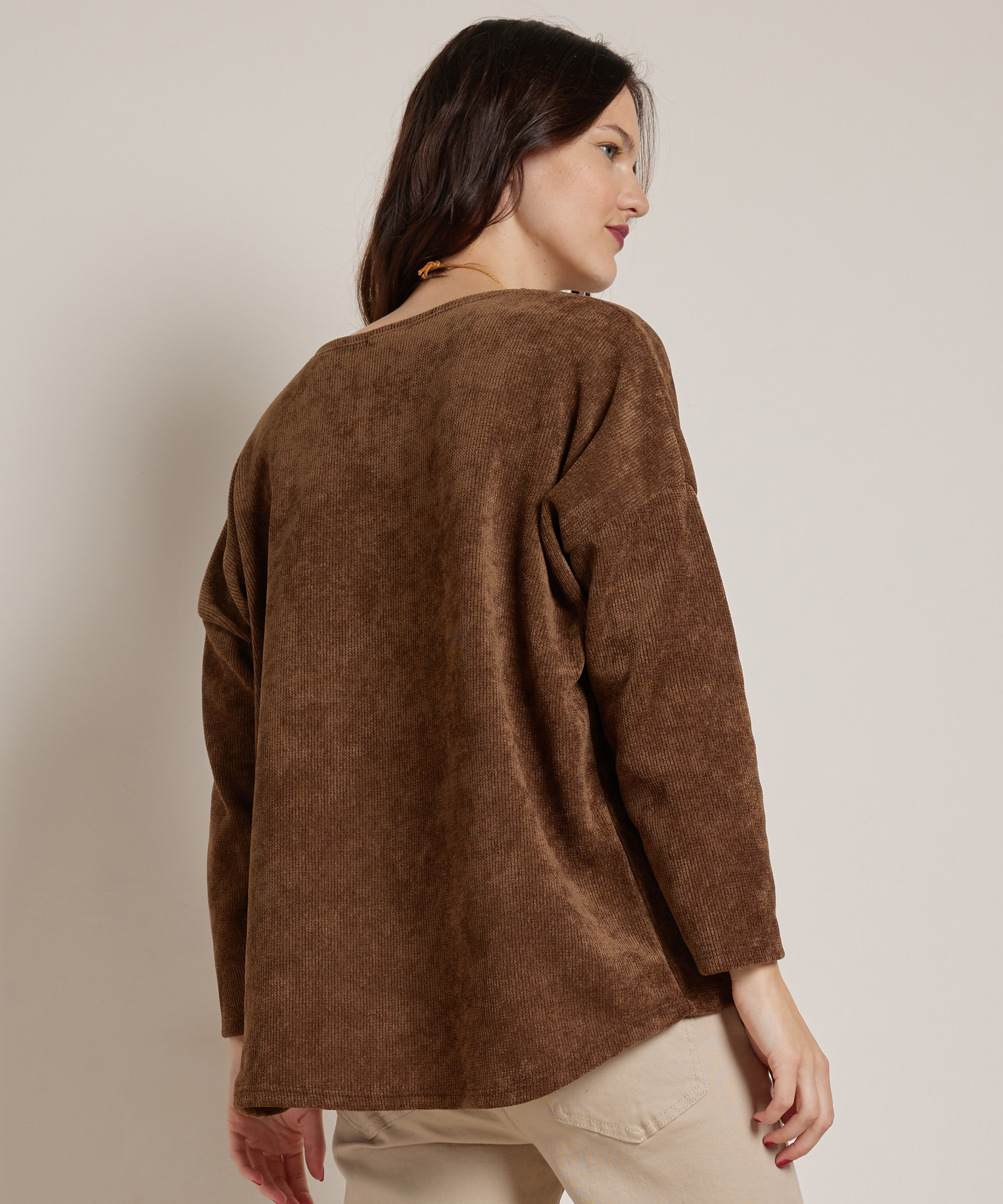 rib velvet top met ketting