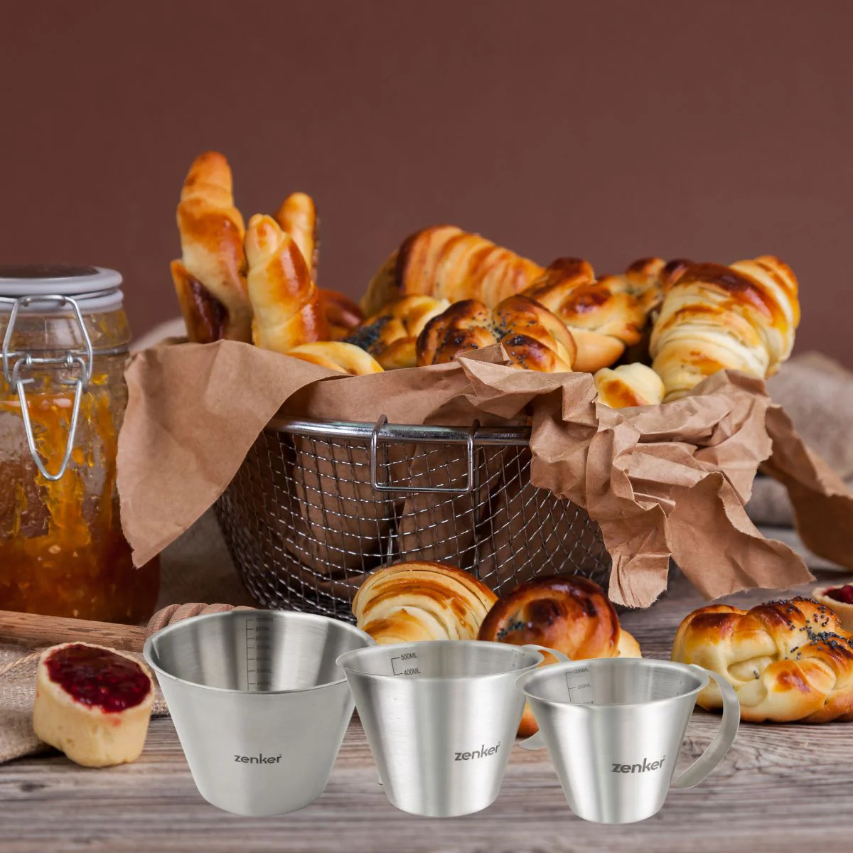 Set de 3 verres doseurs gradués en inox 250 ml, 500 ml et 1 litre Zenk