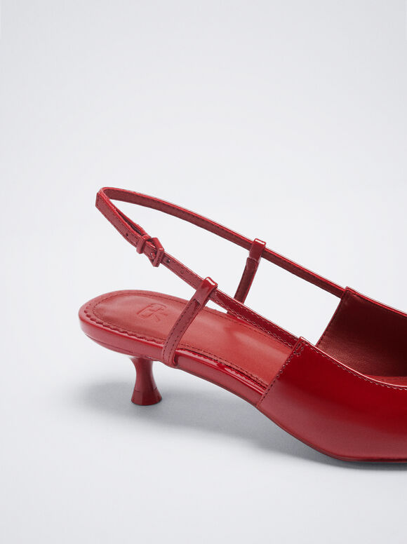 Sapato de salto slingback em verniz - Vermelho