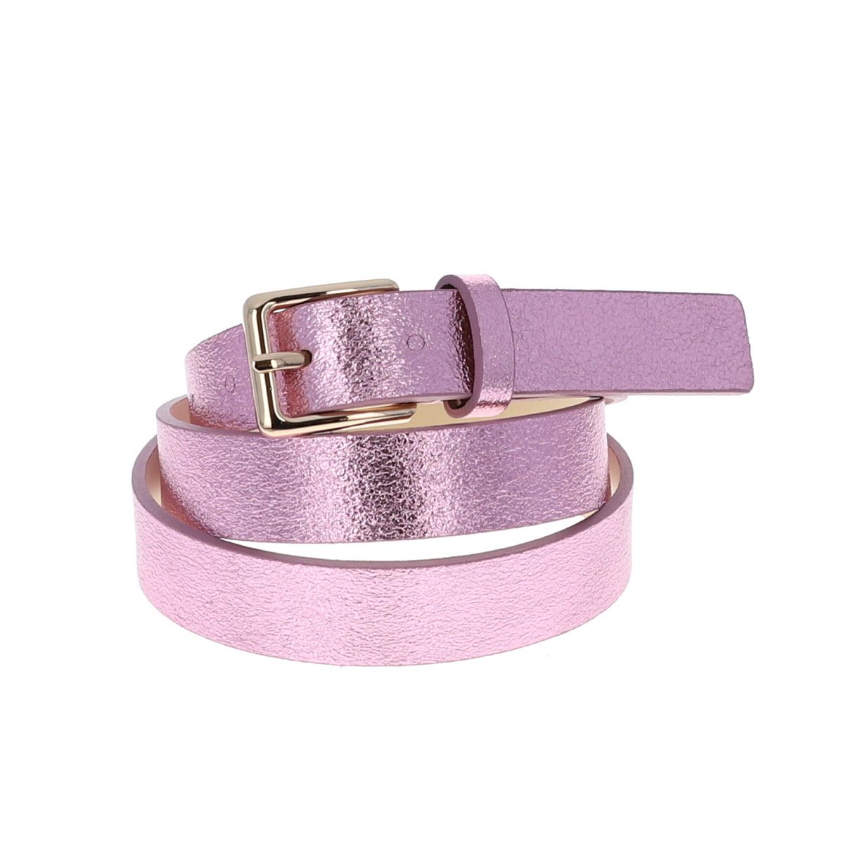 Ceinture à boucle en cuir irisé rose pâle - Taille L Maison Suzanne