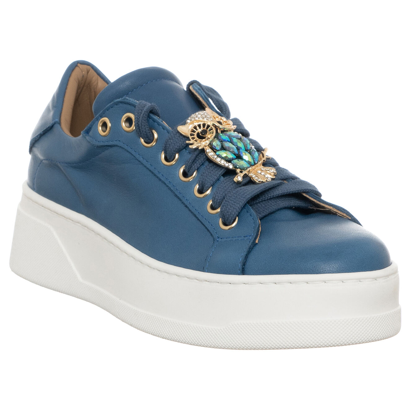 Loretta Pettinari Sneakers en Cuir Osta bleu/blanc