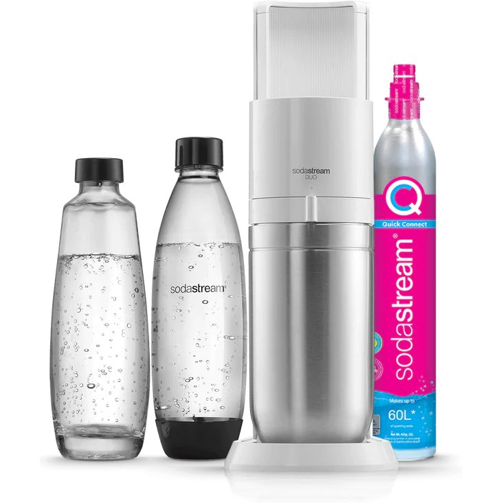 Machine à soda et eau gazeuse Sodastream DUO Blanche + 2 carafes + 2 bouteilles