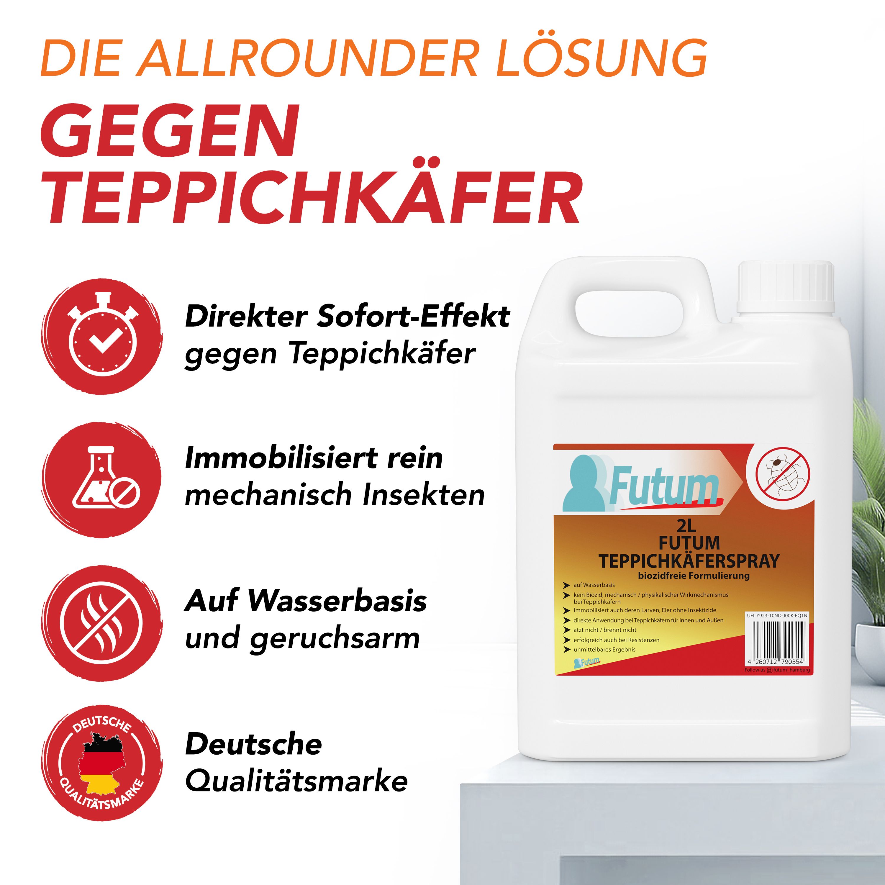 FUTUM 2x2L Teppichkäferspray + 2L Sprüher