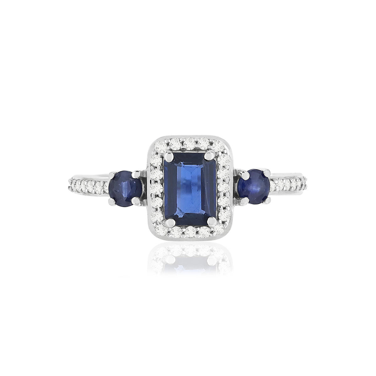 Bague or blanc 375, saphirs, diamants.