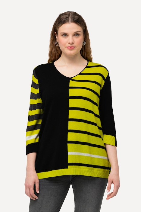 Pullover, Colorblocking, V-Ausschnitt, 3/4-Arm