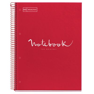 Notebook Emotions, couverture rigide, A4, quadrillage 5x5 mm, 80 feuilles de 1 couleur, Miquelrius, Rouge.