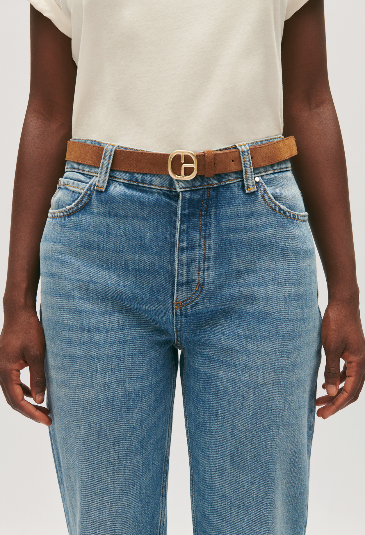 Ceinture cuir su&egrave;de caramel
