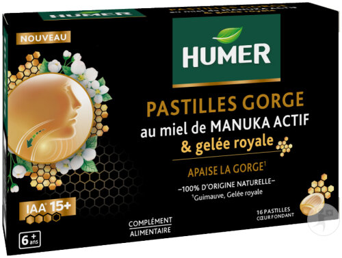 Humer Pastilles Gorge Au Miel De Manuka Actif & Gelée Royale 16 Pièces