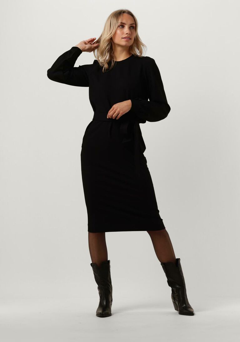 JANSEN AMSTERDAM zwarte jansen amsterdam midi jurk hv595 dress straight with belt
