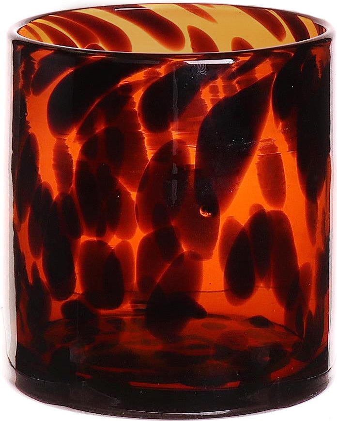 Duif waxinelichthouder Jane oranje / zwart D 9,5 H 10,5 cm