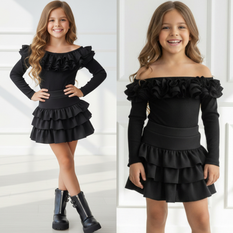 Diva Ruffle Skort - zwart