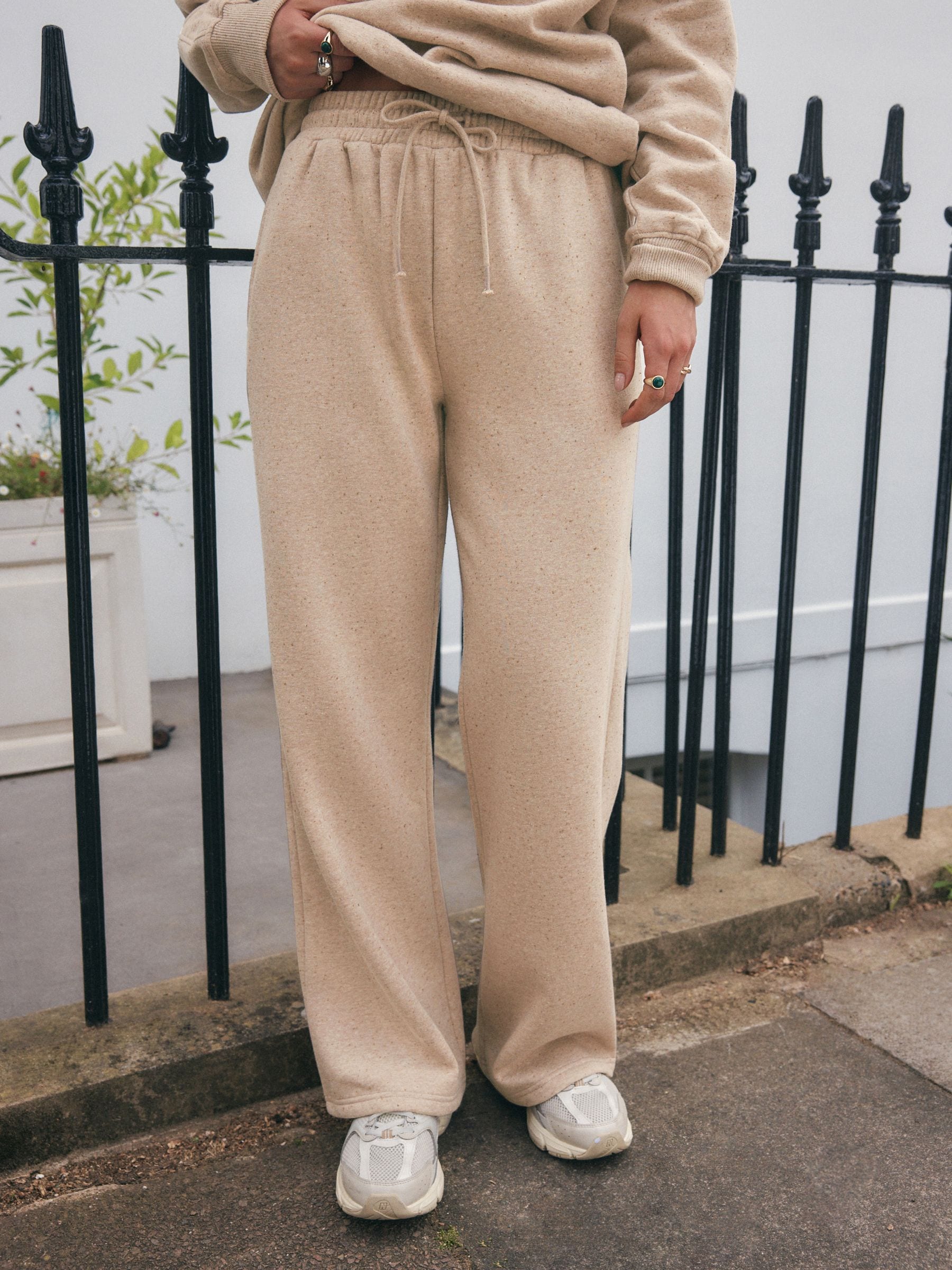 Neutral Neppy Textured - Essential Wide Leg Jersey Joggers