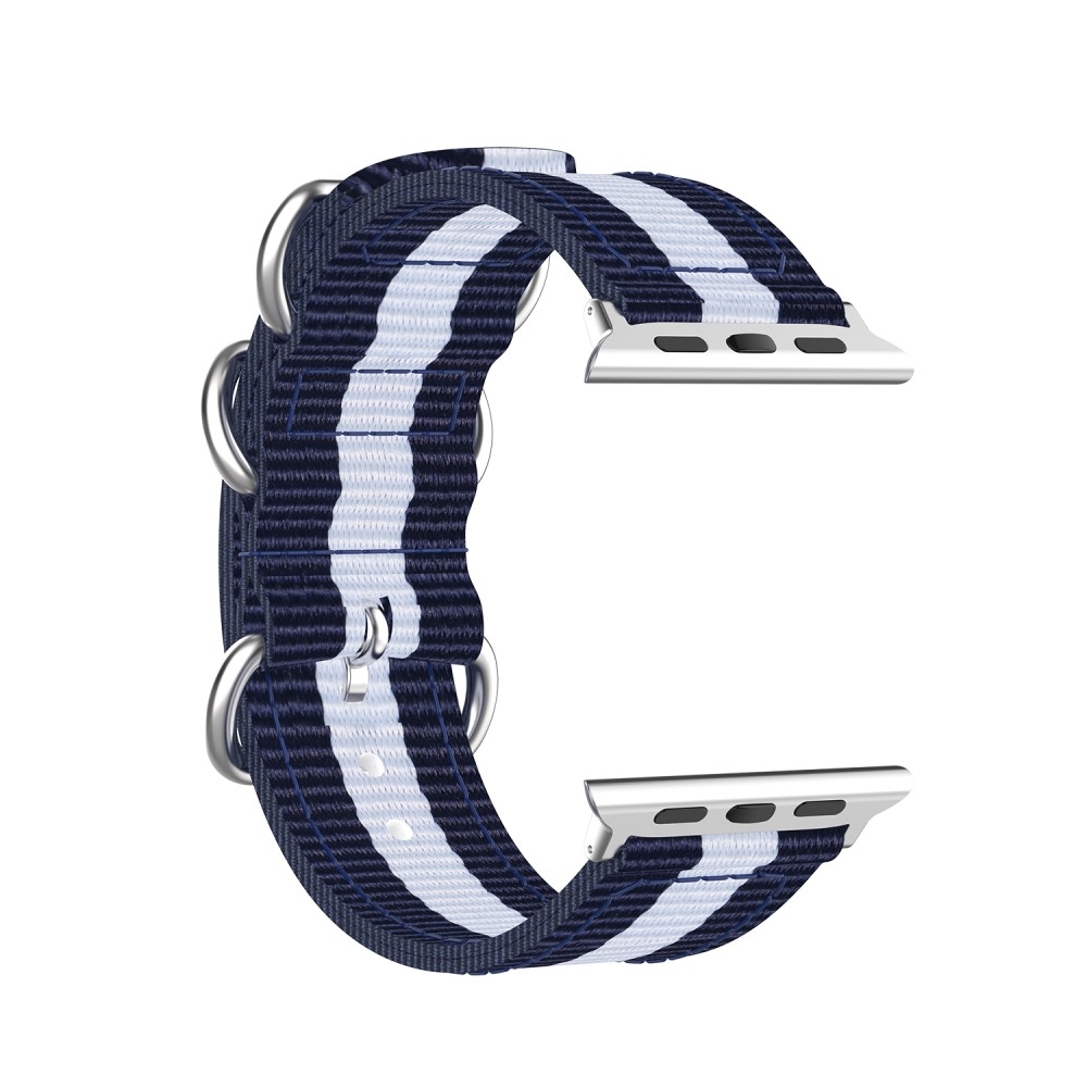Apple Watch (42/41/40/38 mm) Canvas Stoff Armband mit Dornschliesse (Gelenkumfang 165-215mm) - Blau / Weiss