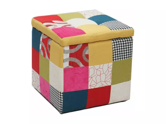 Pouf patchwork avec coffre de rangement - Lot de 2