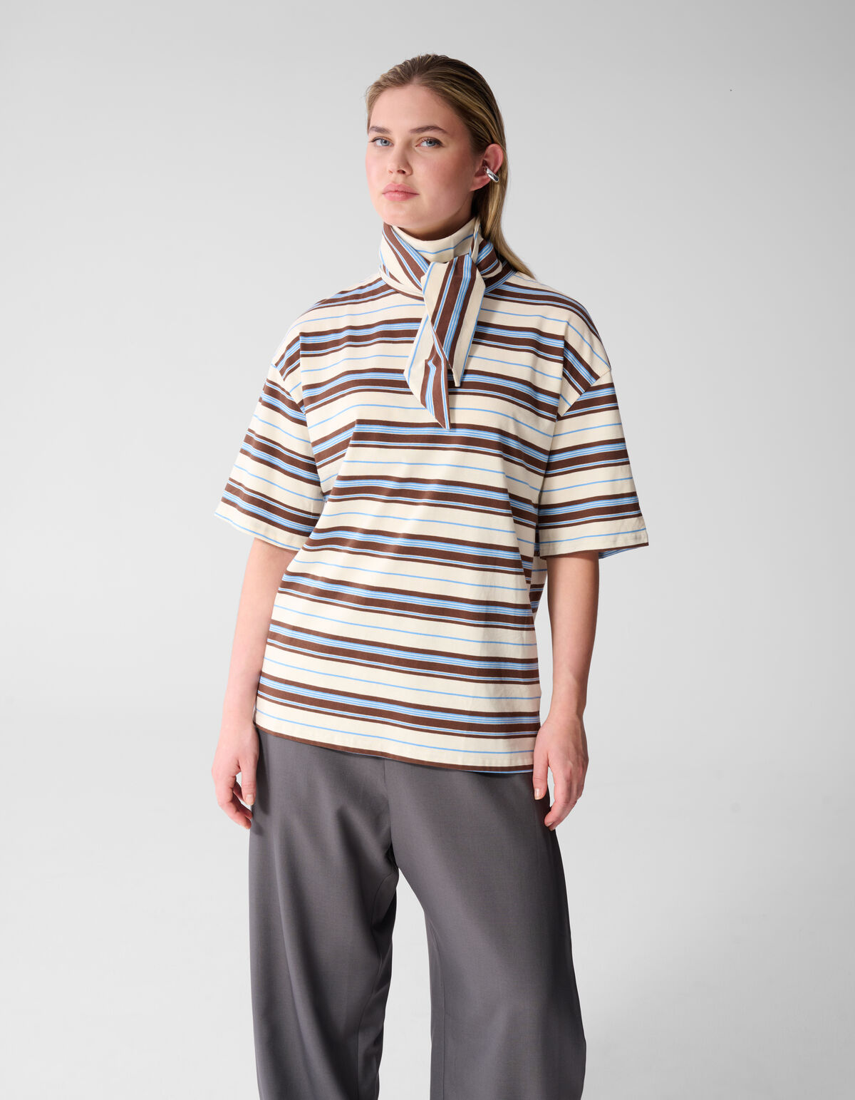 Scarf Striped T-shirt Gebroken Wit