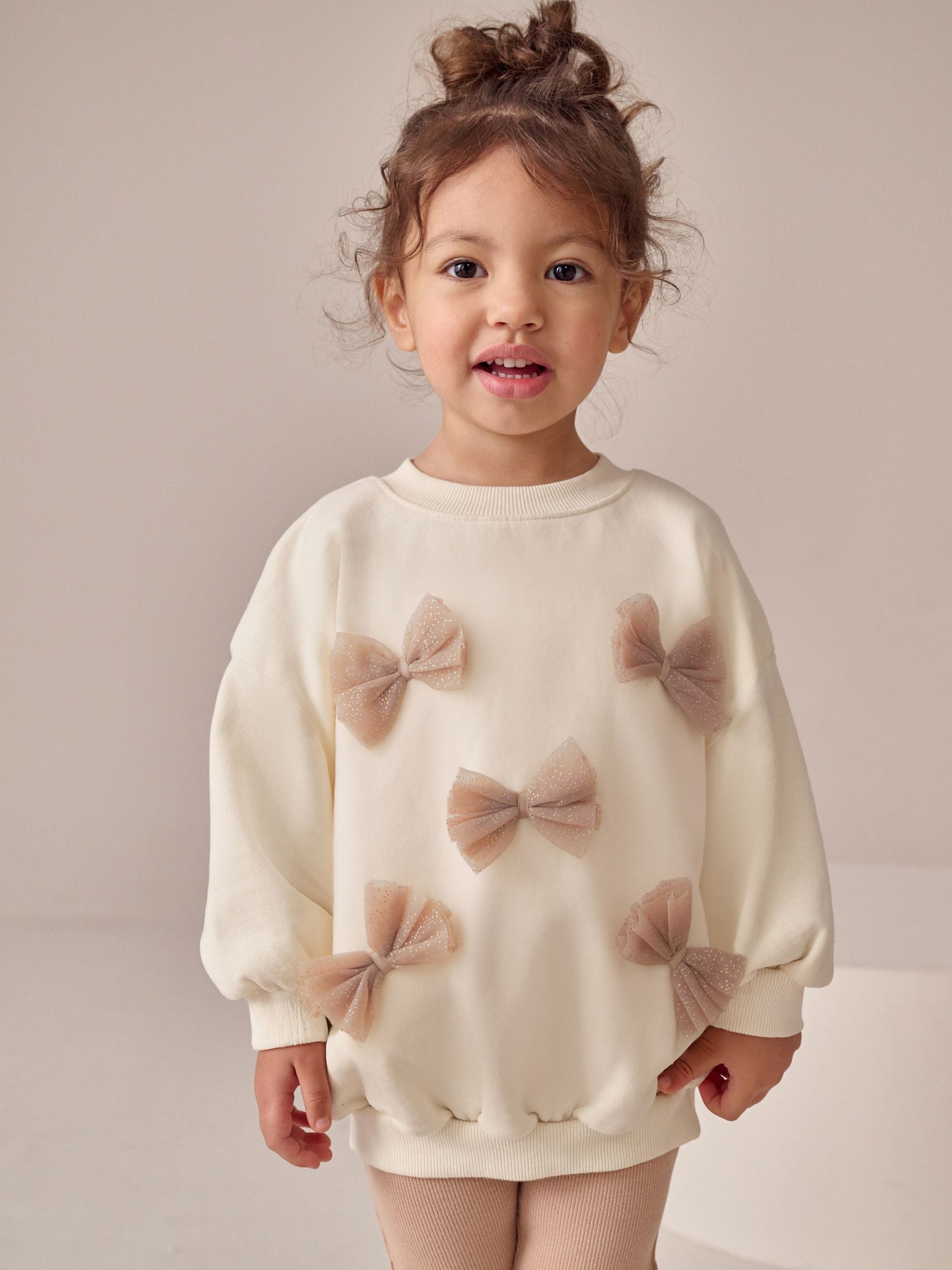 Crème - Set van sweatshirt met strik en uitlopende legging (3mnd-7jr)