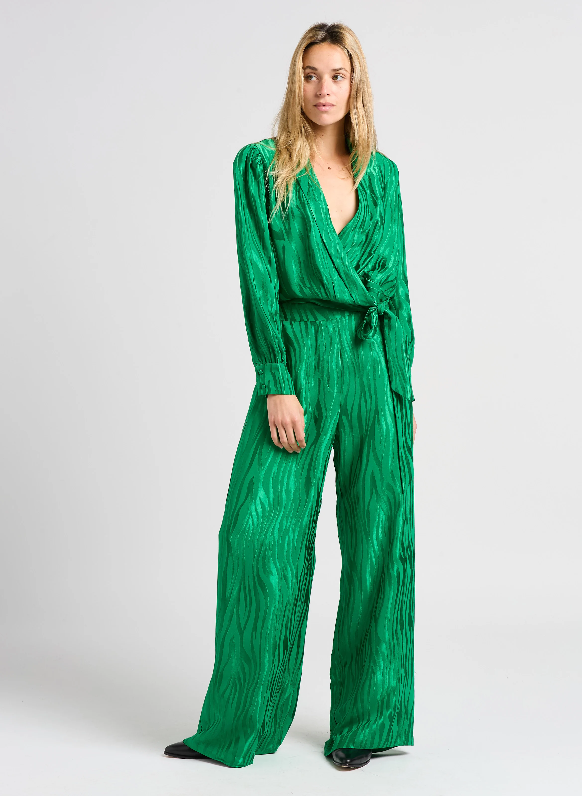 JUMBO - Pantalon large en jacquard | Vert