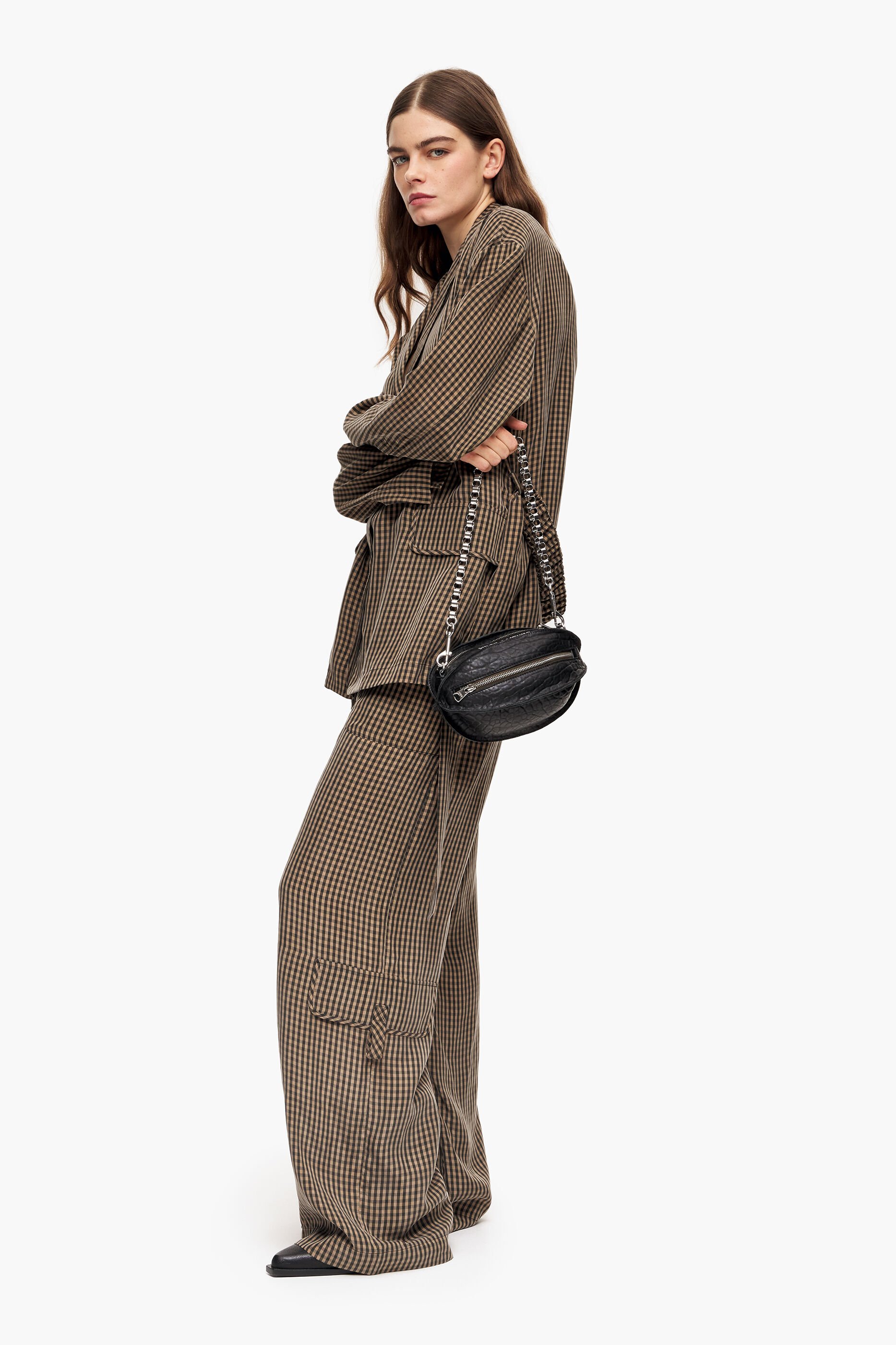 Blazer xadrez marrom oversized