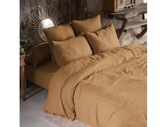 TERRE DE NUIT - Parure de lit housse de couette Parure de lit double gaze de coton marron 260x240 cm