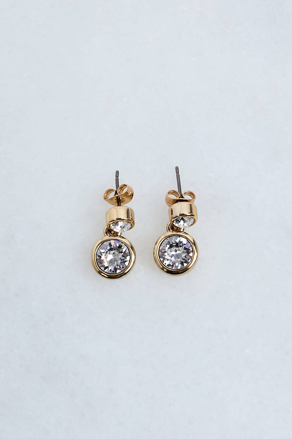KarenMillen Boucles d'oreilles pendantes solitaires en cristal européen, plaquées or 14kt et faites à la main