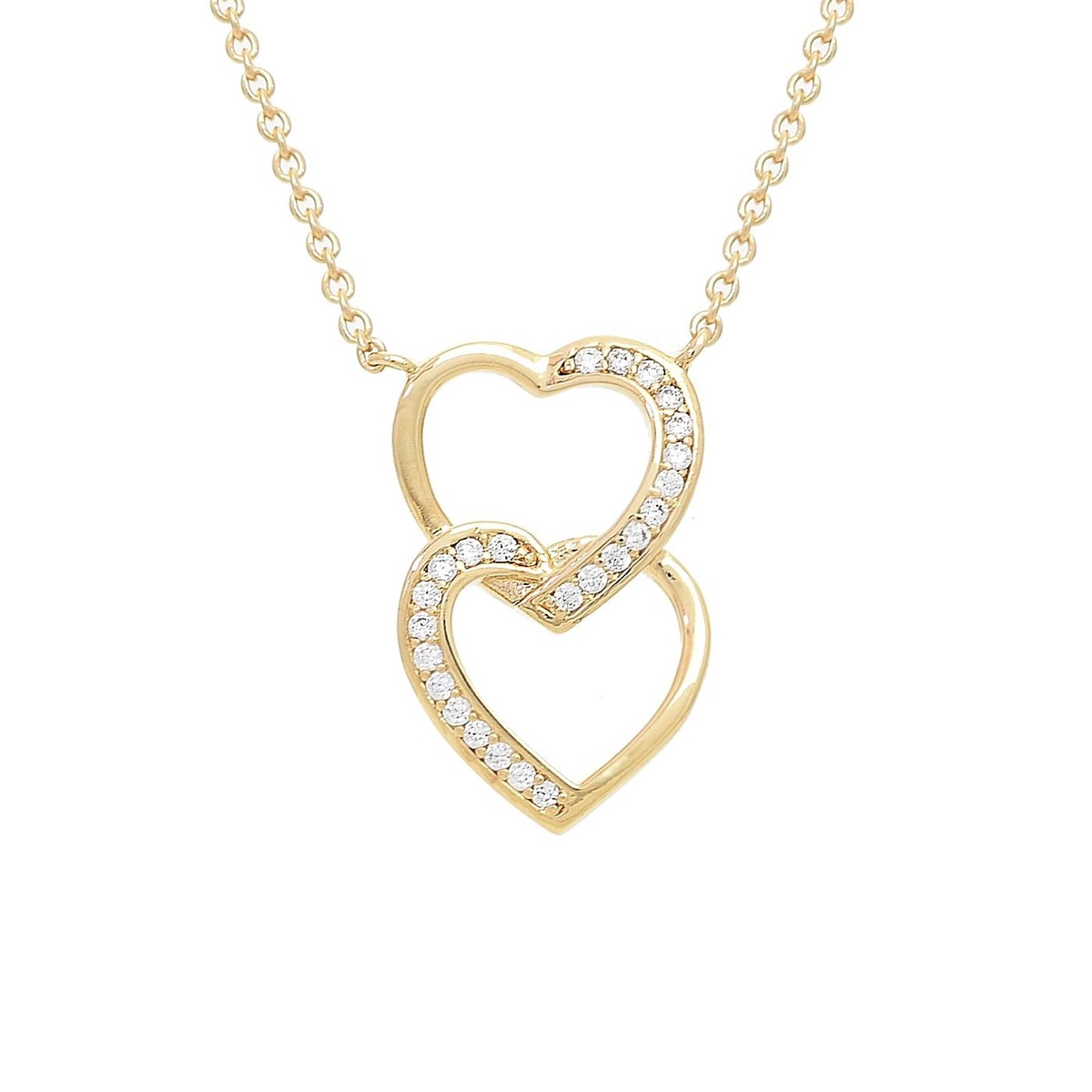Collier 2 coeurs superposés sertis d'oxyde de zirconium Plaqué OR 750 3 microns