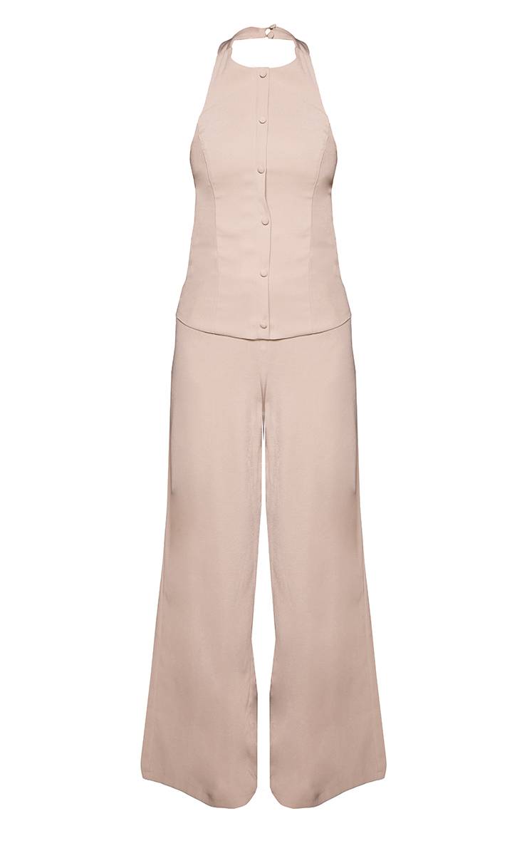 Gris Pierre Combinaison Jambes Larges Col Licou Détail Boucle